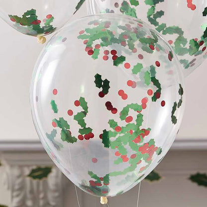 Διάφανα Μπαλόνια ‘Holly And Berries’ με κομφετί (5τεμ)
