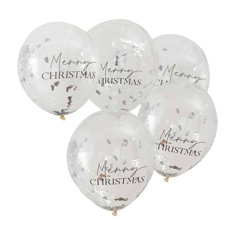 Διάφανα Μπαλόνια Merry Christmas με ασημί κομφετί (5τεμ)