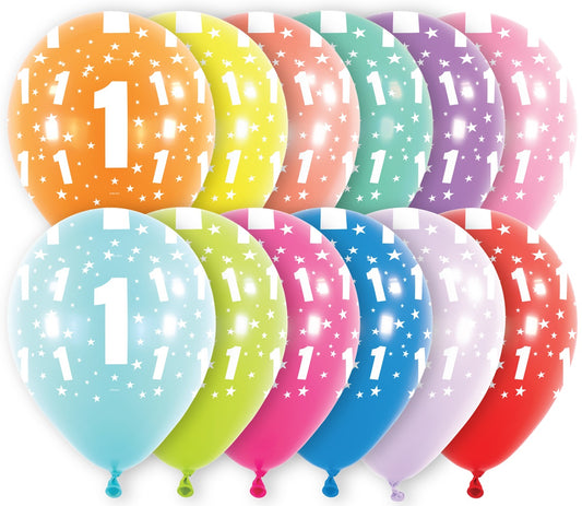 Μπαλόνια Λάτεξ 11 Νούμερο 1 με Αστέρια Ασορτί / 6 τμχ