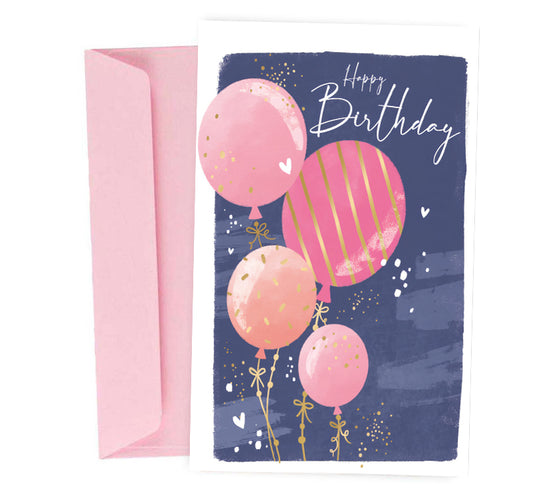 Ευχετήρια Κάρτα Γενεθλίων - Ροζ Μπαλόνια