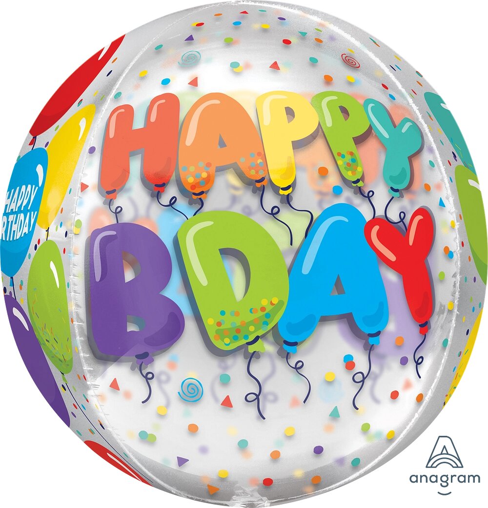 Μπαλόνι Orbz 16 Σφαίρα Happy Birthday Celebration  / 38εκ x 40εκ