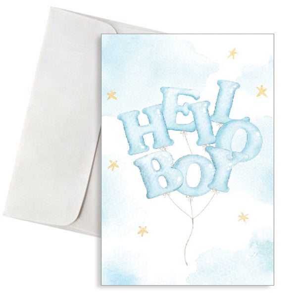 Ευχετήρια Κάρτα Γέννησης Αγοριού - Balloon Letters "Hello Boy"
