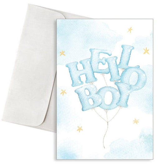 Ευχετήρια Κάρτα Γέννησης Αγοριού - Balloon Letters "Hello Boy"