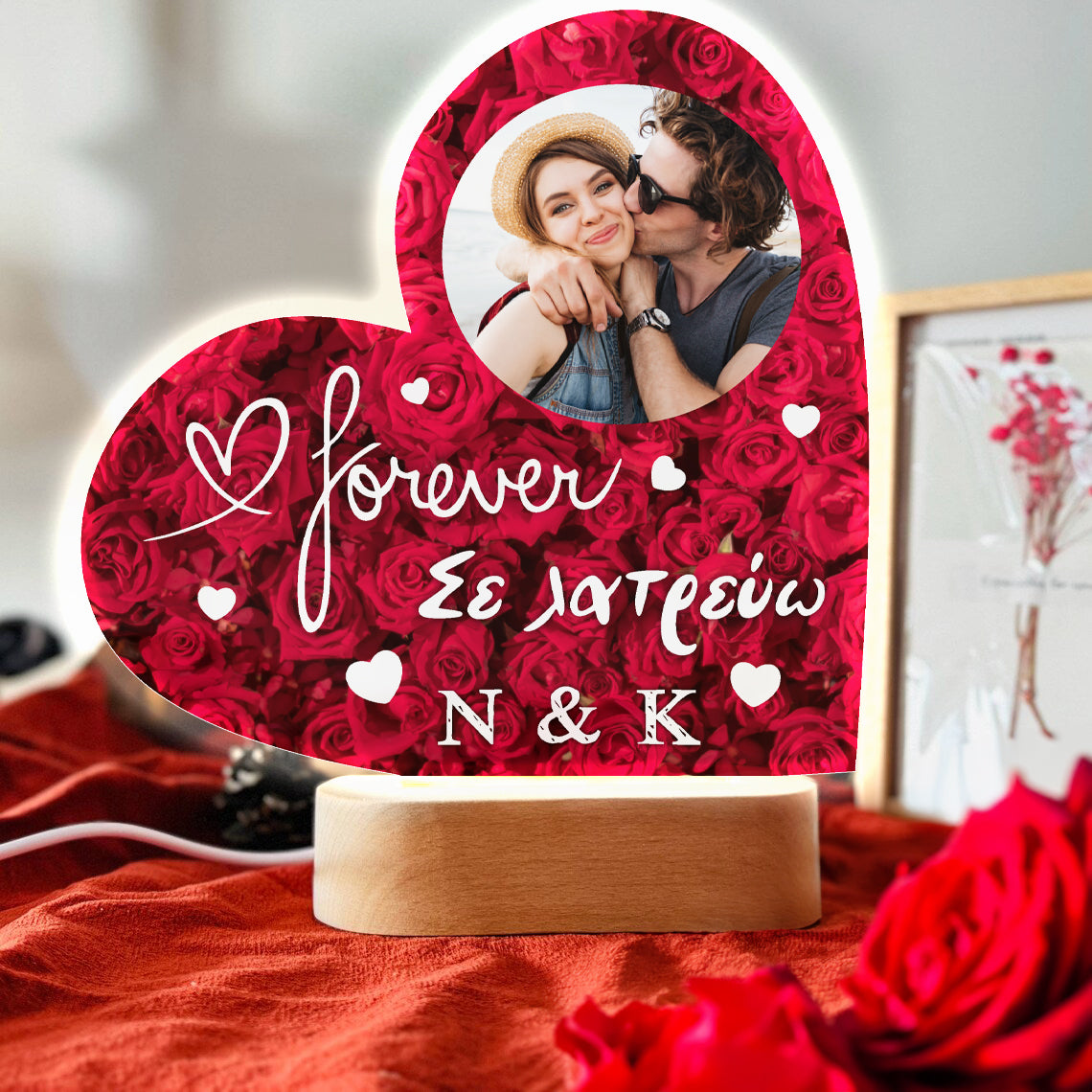 Φωτιστικό καρδιά με φωτογραφία – Heart of Roses