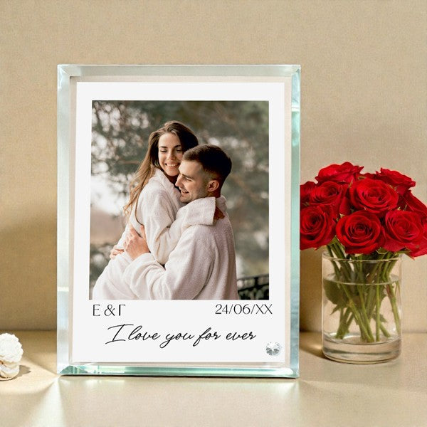 Γυάλινη κορνίζα  με εφέ καθρέπτη Polaroid I love you