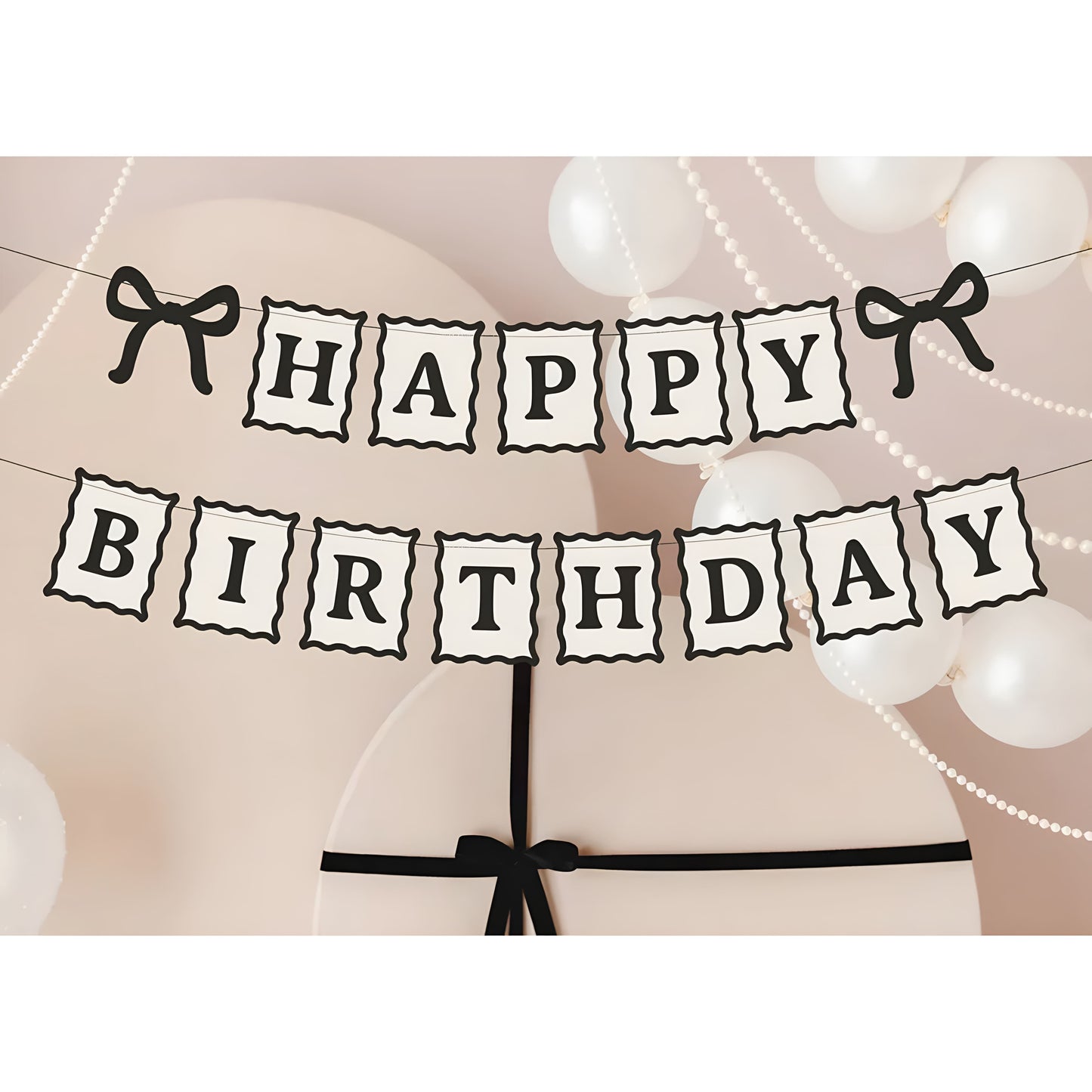 Γιρλάντα Happy Birthday - Μαύροι Φιόγκοι (1m)