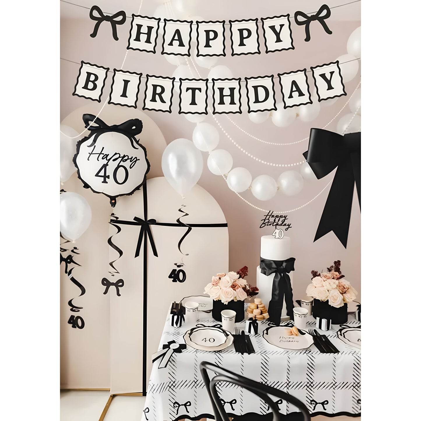 Γιρλάντα Happy Birthday - Μαύροι Φιόγκοι (1m)