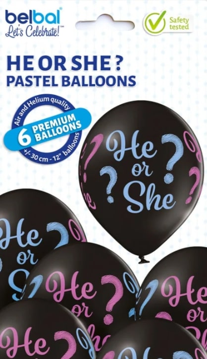Μπαλόνια Λάτεξ 11 Gender Reveal Μαύρο He or She ? / 6 τεμ