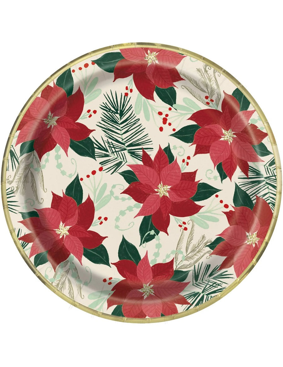 Πιάτα Χάρτινα 23εκ Red & Gold Poinsettia / 8 τμχ