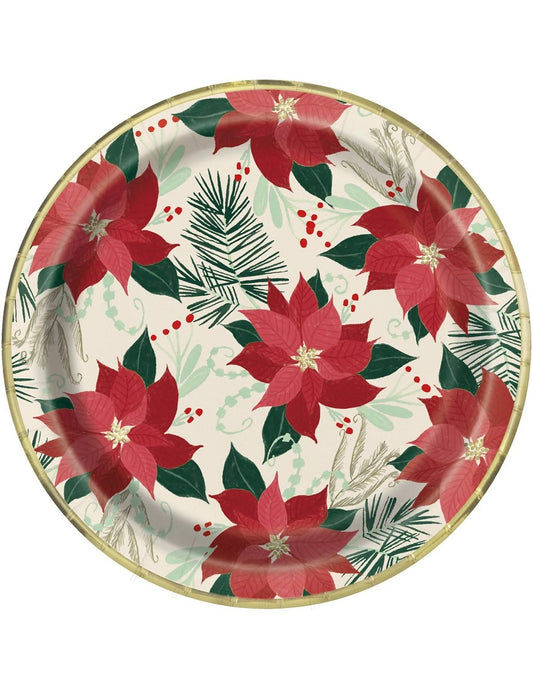 Πιάτα Χάρτινα 23εκ Red & Gold Poinsettia / 8 τμχ