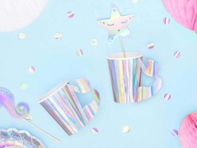 Ιριδίζοντα Ποτήρια με χερούλι ουρά Γοργόνας (6 τεμ)