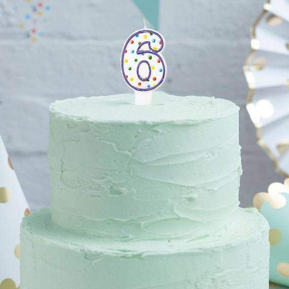 Κεράκι τούρτας No 6 Πολύχρωμο Πουά