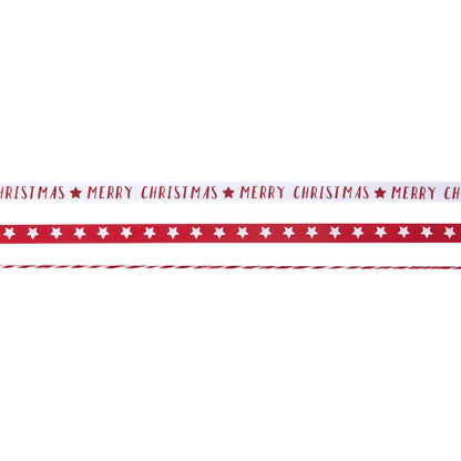 Κορδέλες Merry Christmas κόκκινο-λευκό (3 τεμ)