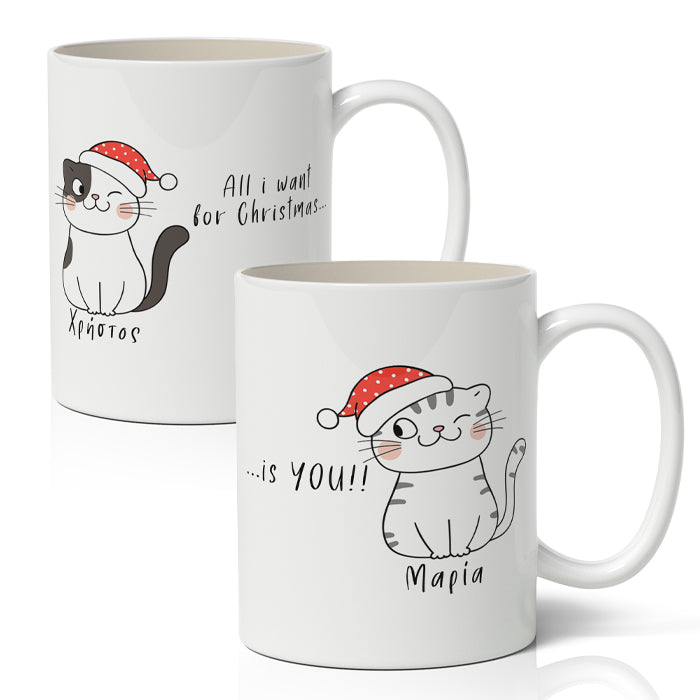 Κούπες χριστουγεννιάτικες για ζευγάρι - Γατάκια (2 τεμ)