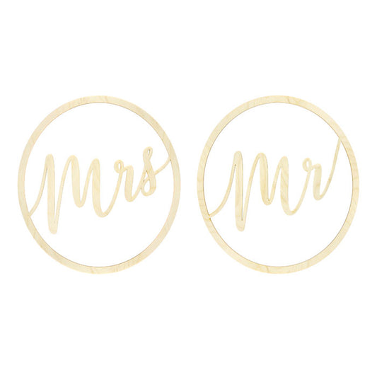 Ξύλινα κρεμαστά διακοσμητικά Mr & Mrs (2 τεμ)