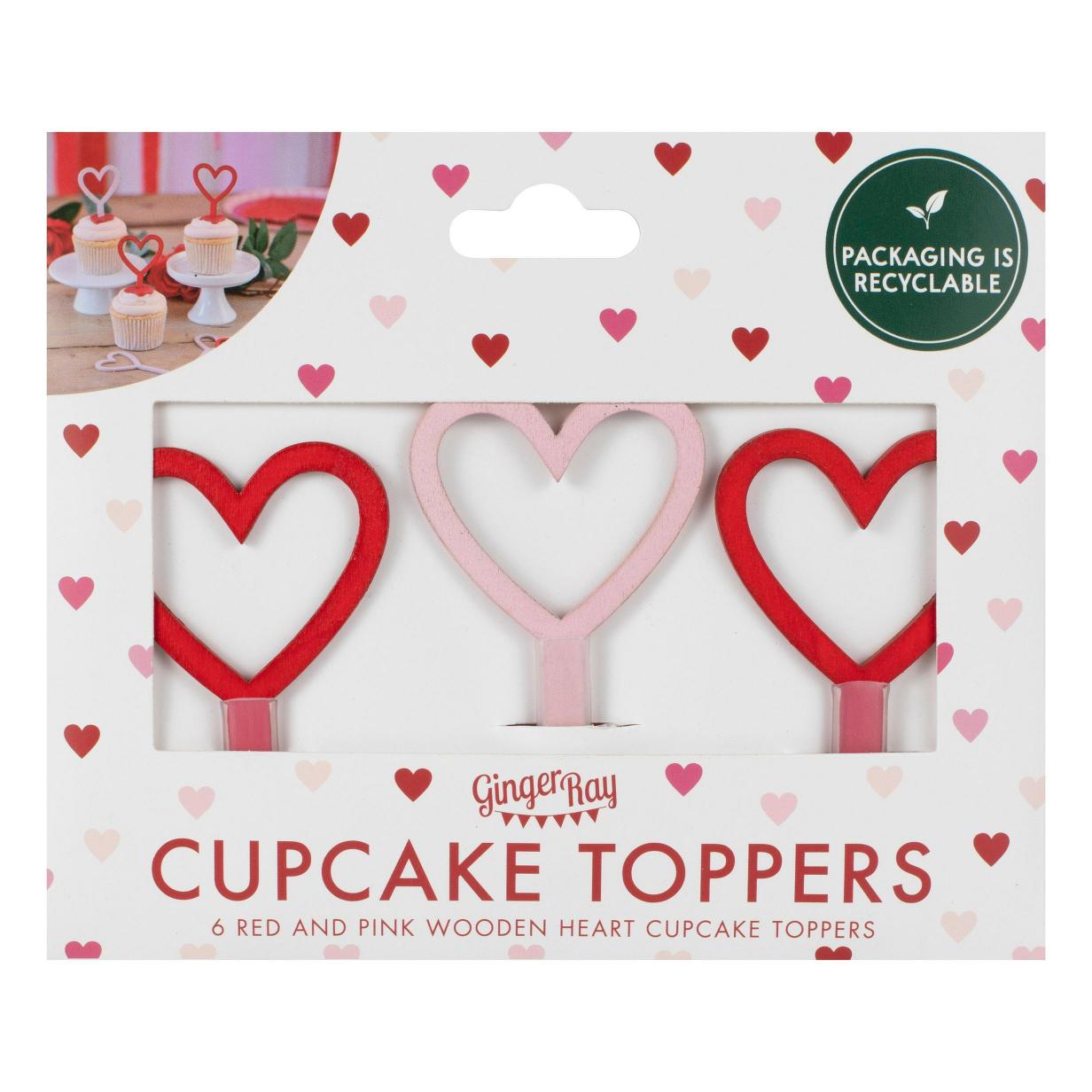 Ξύλινα Toppers για Cupcakes Καρδιές (6 τεμ)