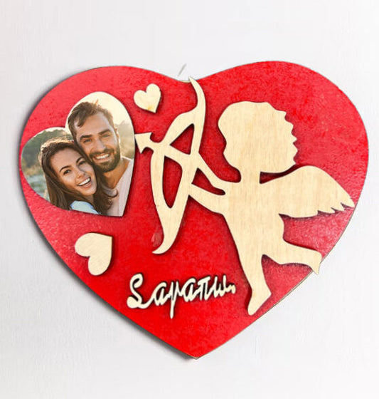 Ξύλινο Κάδρο καρδιά με 3D φωτογραφία