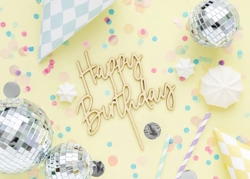 Ξύλινο topper τούρτας Happy Birthday
