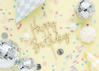 Ξύλινο topper τούρτας Happy Birthday