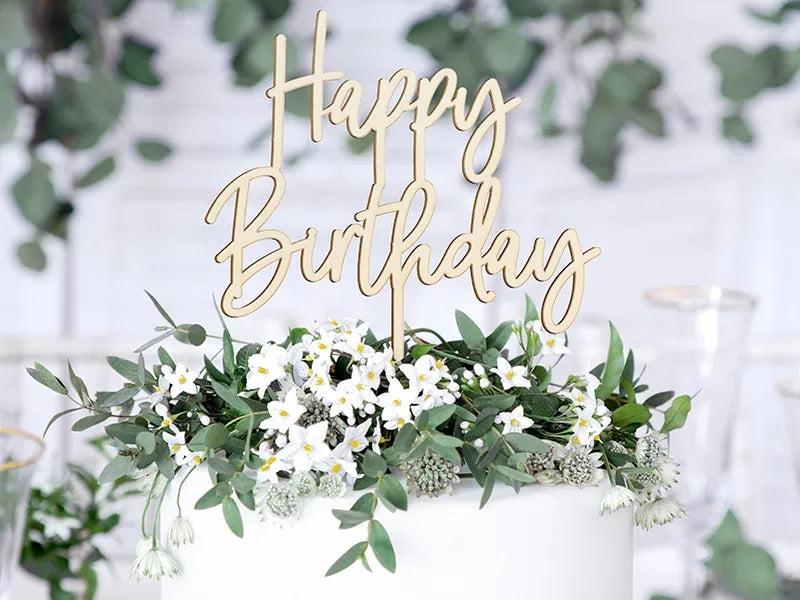 Ξύλινο topper τούρτας Happy Birthday