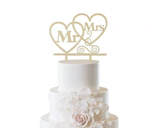 Ξύλινο topper τούρτας Mr&Mrs