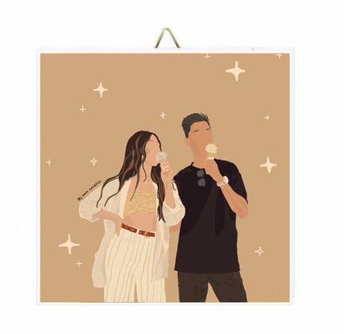 Ξύλινο Καδράκι "Couple eating Ice Cream"