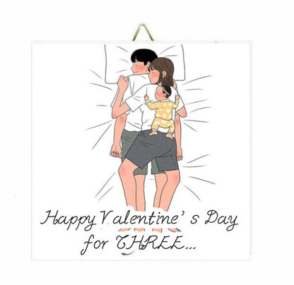 Ξύλινο Καδράκι Βαλεντίνου "Μαμά, μπαμπάς & παιδάκι"