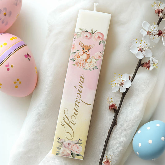 Λαμπάδα Ελαφάκι Φλοράλ Τυπωμένη