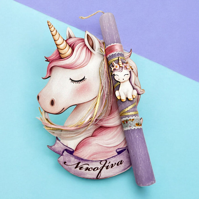 Λαμπάδα Μονόκερος Αρωματική με Ξύλινο Κάδρο