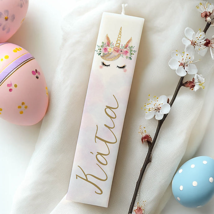 Λαμπάδα Μονόκερος φλοράλ Τυπωμένη