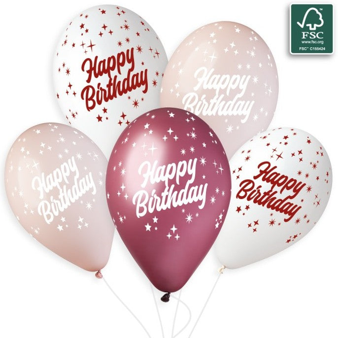 Λάτεξ Μπαλόνια Happy Birthday - Ροζ & Μπορντό (6 τεμ)