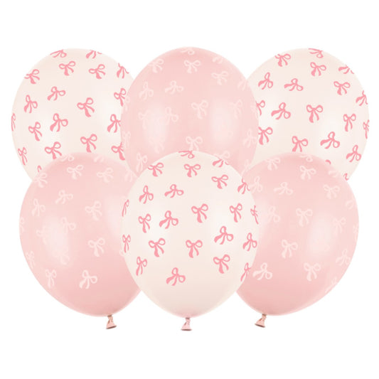 Λάτεξ Μπαλόνια Ροζ Φιογκάκια (6 τεμ)