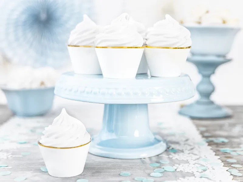 Λευκό Περιτύλιγμα για cupcakes με χρυσή λεπτομέρεια (6 τεμ)