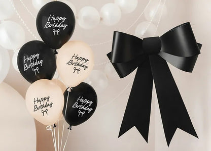 Μπαλόνια Happy Birthday με φιογκάκια Μαύρα & Nude (6 τεμ)
