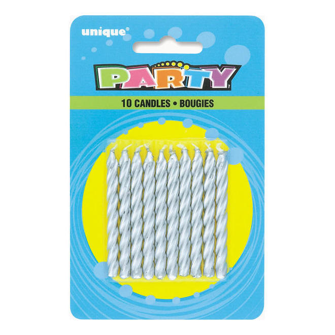 Κεριά Ασημί Σπιράλ / 10 τμχ