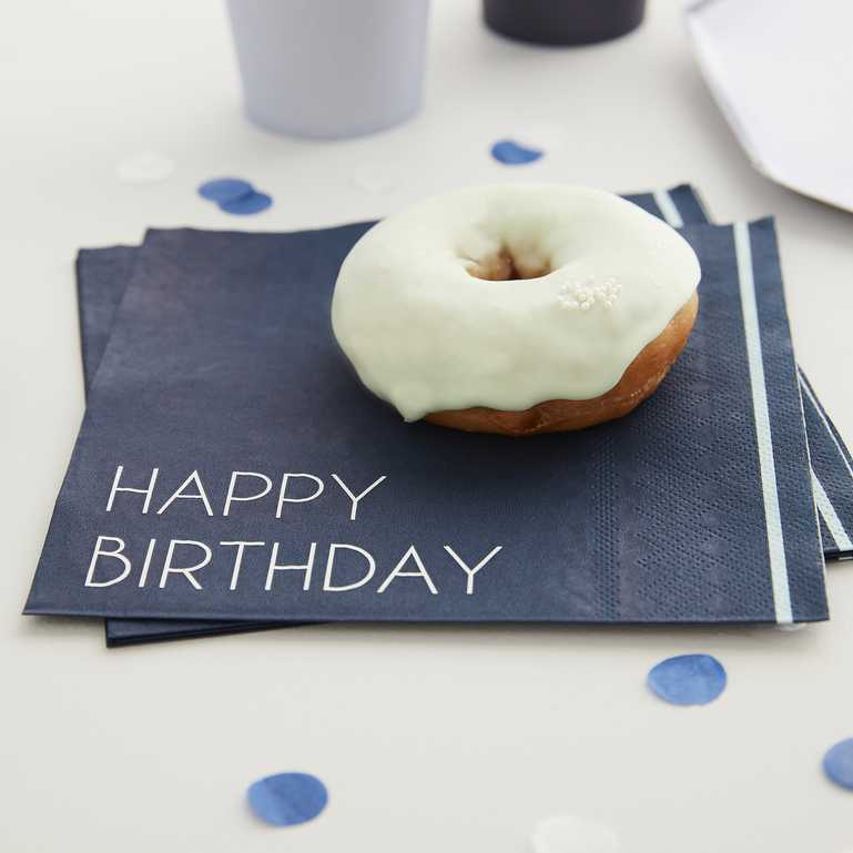 Χαρτοπετσέτες Οικολογικές Happy Birthday Μπλε / 16 τμχ