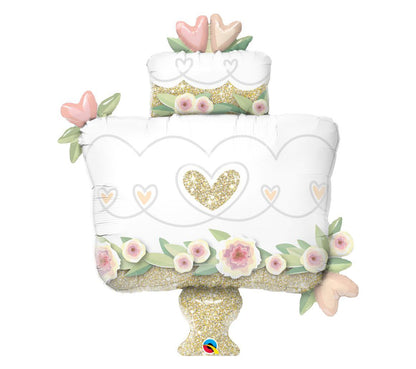 Μπαλόνι Γαμήλια Τούρτα με χρυσό γκλίτερ 105cm