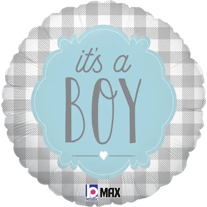 Μπαλόνι γέννησης It's a Boy καρό 45 εκ.