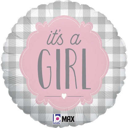 Μπαλόνι γέννησης It's a Girl καρό 45 εκ.