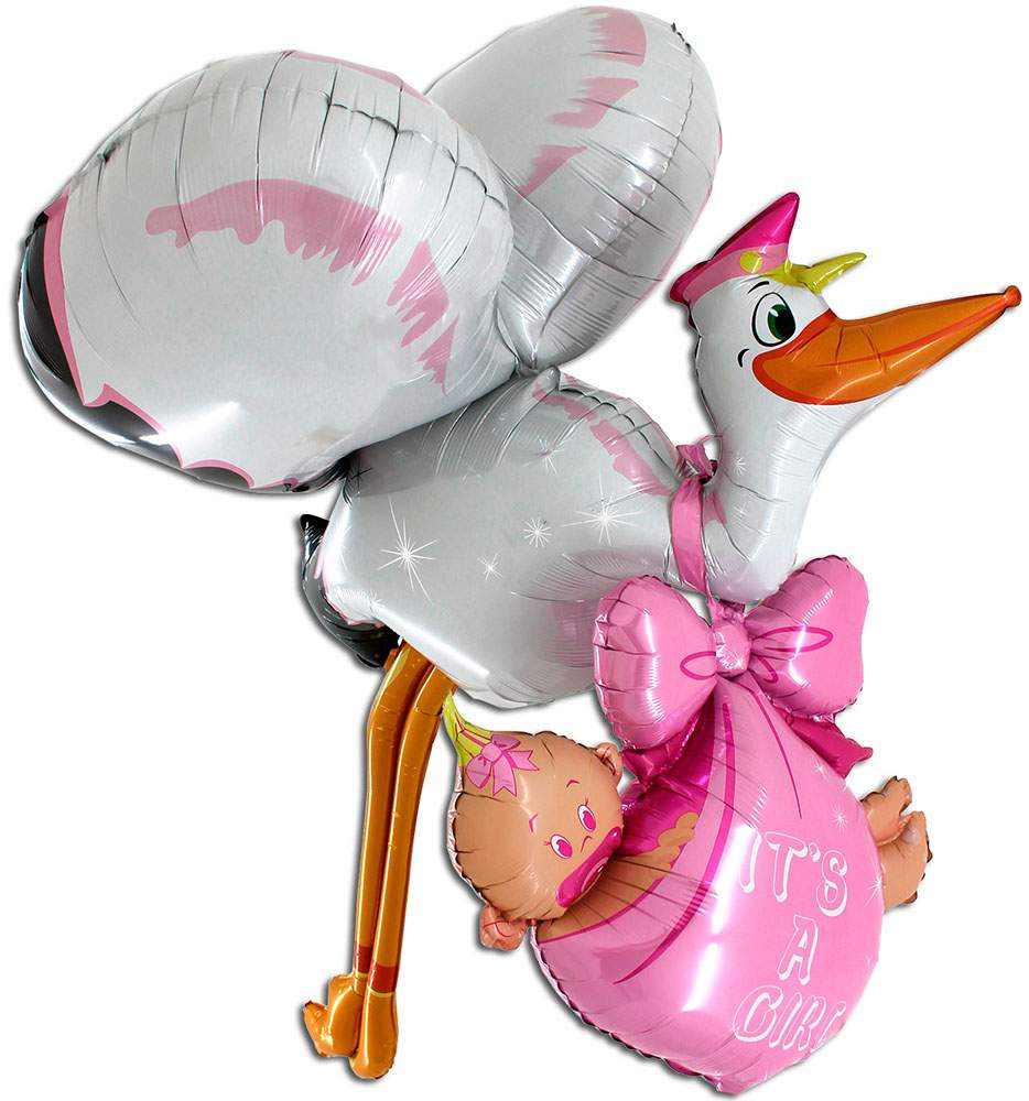 Μπαλόνι γέννησης Πελαργός κοριτσάκι 3D (2 τεμ) 157 εκ