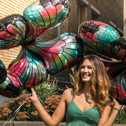 Μπαλόνι Πεταλούδα Τυρκουάζ & Ροζ - Holographic 33″