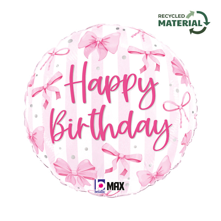 Μπαλόνι ροζ Φιόγκοι 'Happy Birthday' 18''