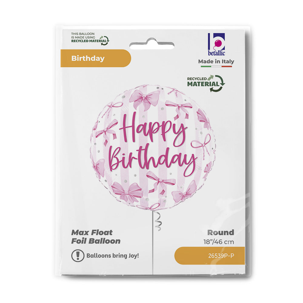 Μπαλόνι ροζ Φιόγκοι 'Happy Birthday' 18''