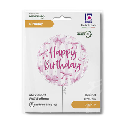 Μπαλόνι ροζ Φιόγκοι 'Happy Birthday' 18''