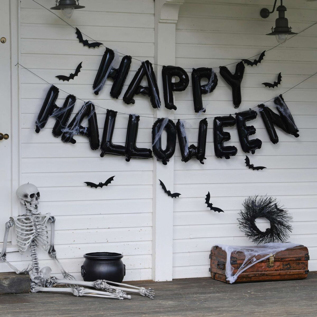 Μπαλόνια Happy Halloween με Νυχτερίδες & Ιστό Αράχνης