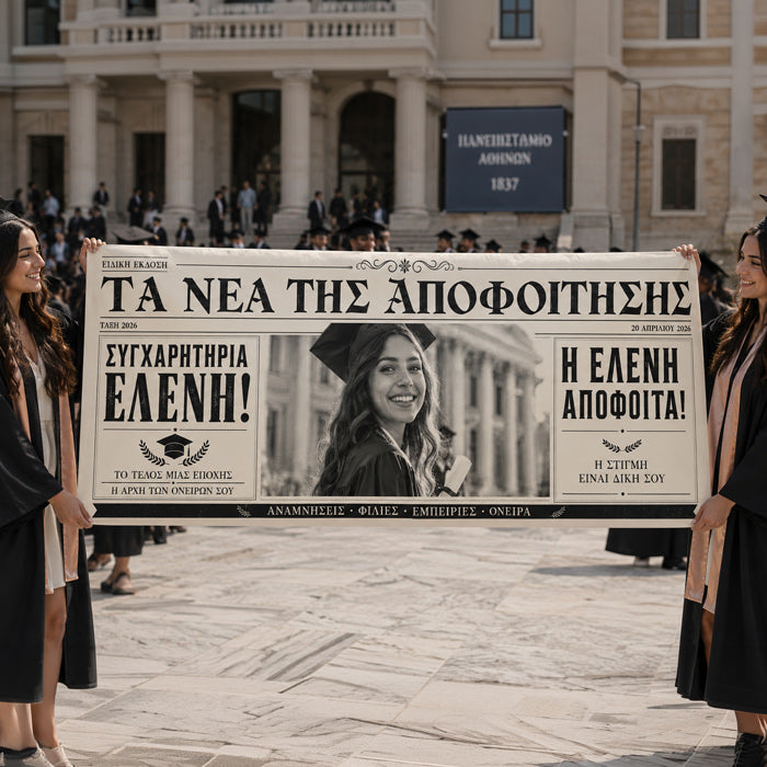 Πανό Αποφοίτησης - Εφημερίδα με Φωτογραφία και Όνομα
