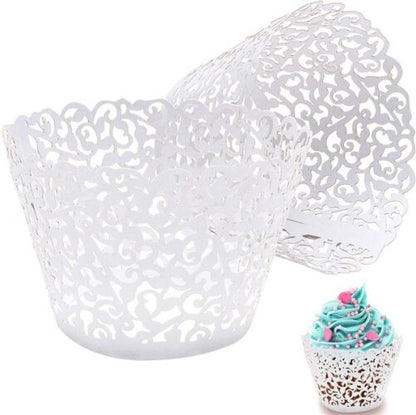 Περιτύλιγμα για cupcakes με άσπρο διάτρητο σχέδιο (10 τεμ)