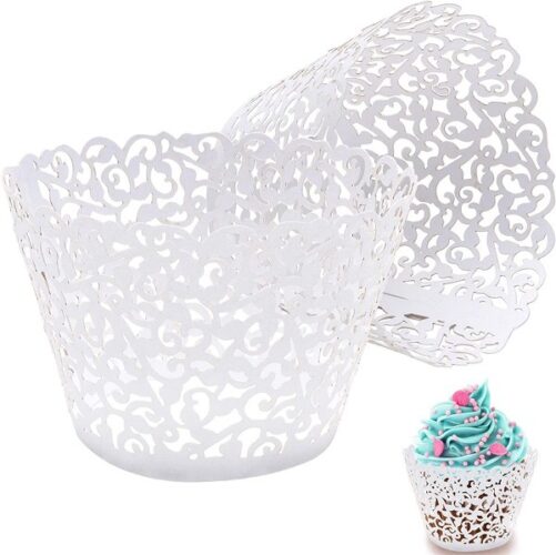 Περιτύλιγμα για cupcakes με άσπρο διάτρητο σχέδιο (10 τεμ)