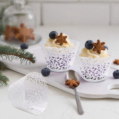 Περιτύλιγμα για cupcakes με άσπρο διάτρητο σχέδιο (10 τεμ)