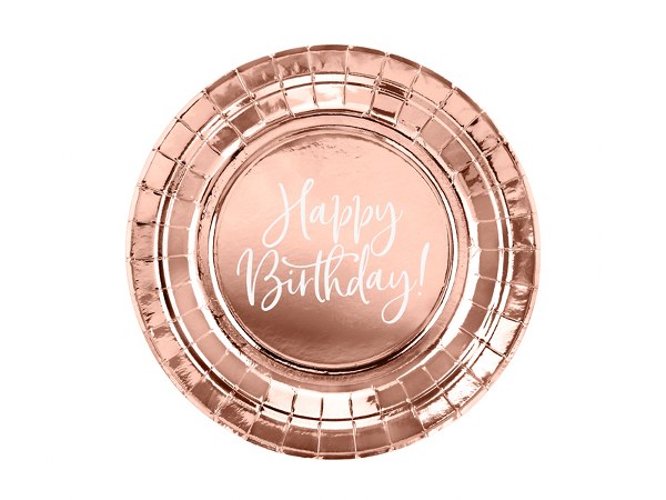 Πιάτα γλυκού Happy Birthday rosegold (6 τεμ)